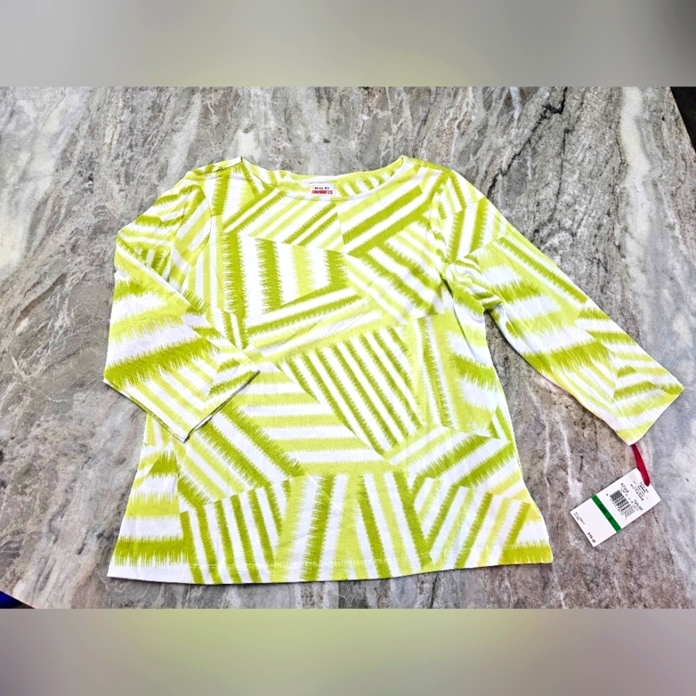 Ruby Rd. Favorites Lime Green Geometric Print Top NWT Size L